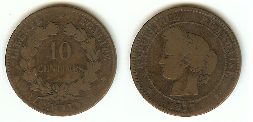 10 centimes Cérès 1877 Bordeaux B à TB-